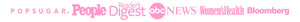 Logo's of publishers that have written about Fit Girls including: Popsugar, People, Reader's Digest, ABC News, Women's Health, and Bloomberg.