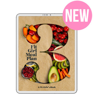 A product image of our newest guide called Meal Plan 3 featured on a white iPad containing pictures of avocados, carrots, tomatoes, and kiwi fruit.